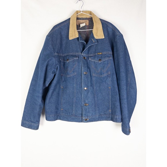 VTG Wrangler Western Jacket Mens XL Denim Chore Winter Embroidered Cotton